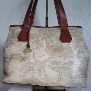 Brahmin Cream and Brown Tote Bag